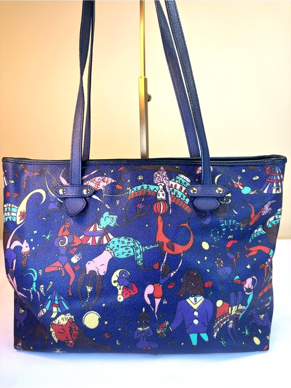 Piero Guidi Chiara Tote “Magic Circus” Coated Canvas Calfskin Straps Italy - Picture 3 of 17